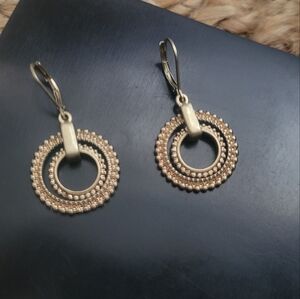 Beaded Gold Toned Double Hoop Dangle Earrings